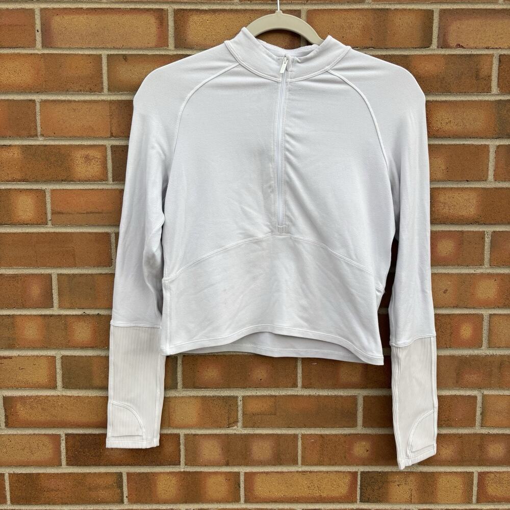 Lululemon It’s Rulu Run Cropped White Half Zip Long Sleeve Womens Sz 6